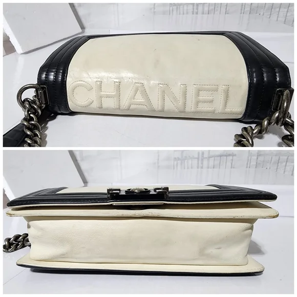 Chanel Medium Clasp Boy Bag Cream/Black - Picture 6 of 16